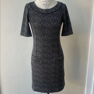 White House Black Market Black and Gray Knit Dress